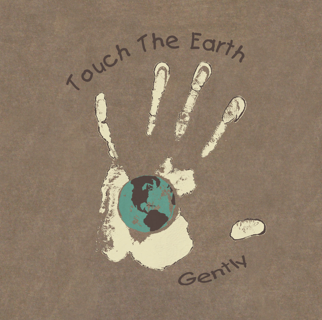 Touch The Earth Design Imprinted on Men's Long Sleeve Clay Dyed Organic Cotton Tee