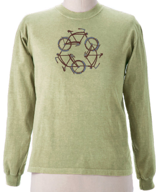 Recycle Design Imprinted on Men's Long Sleeve Clay Dyed Organic Cotton Tee