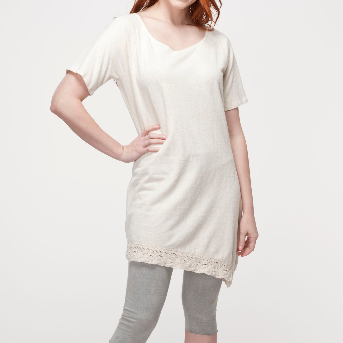 Borderline Short Sleeve Lace Tunic Top in Hemp Organic Cotton