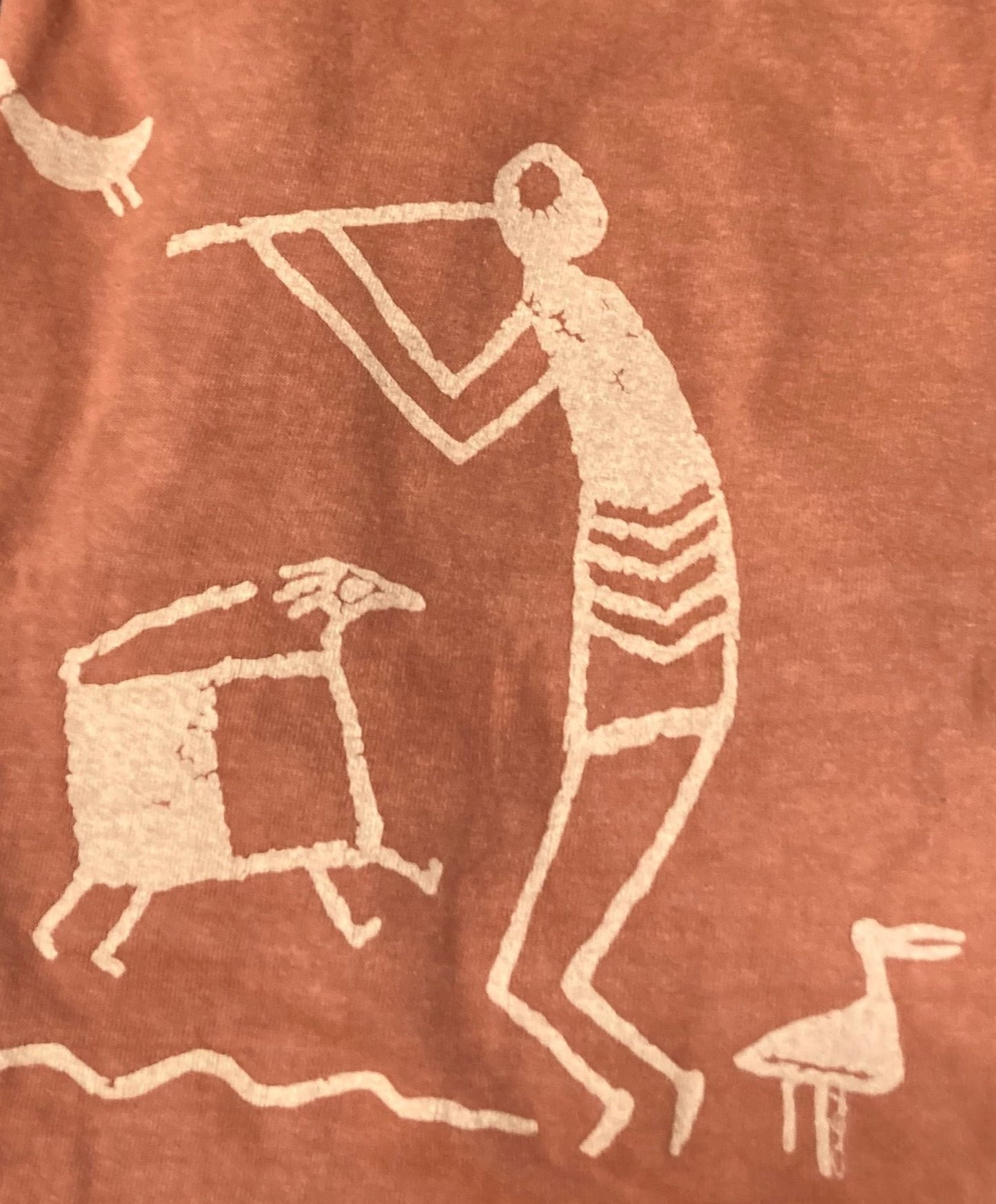 Dancing Kokopeli Dyed with Weathered Rock Imprinted on Men's Short Sleeve Cotton Tee