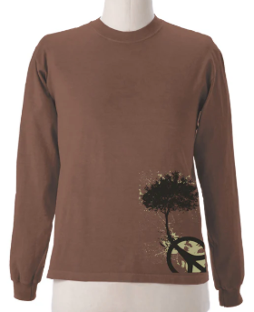 Peace Tree Design Imprinted on Men's Long Sleeve Clay Dyed Organic Cotton Tee