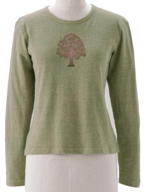 Tree of Life Imprinted on Made in USA Hemp Long Sleeve Ladies Top