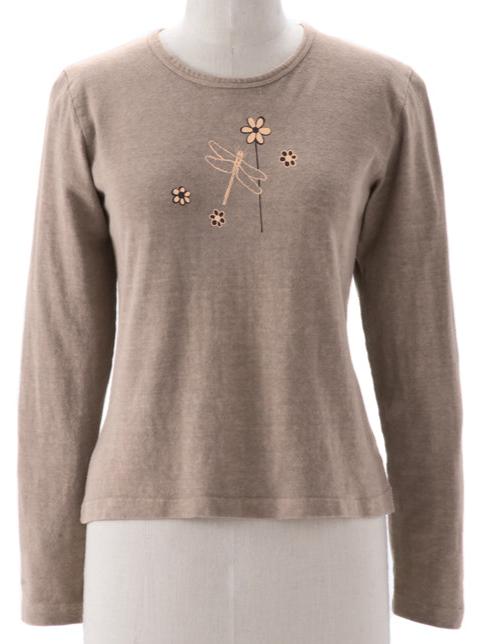 Fly Flower Imprinted on Made in USA Hemp Long Sleeve Ladies Top