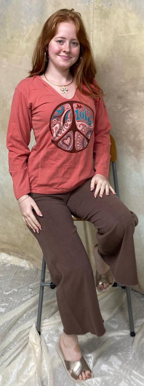 Harmony Peace & Love Organic Cotton Long Sleeve Hoodie Top