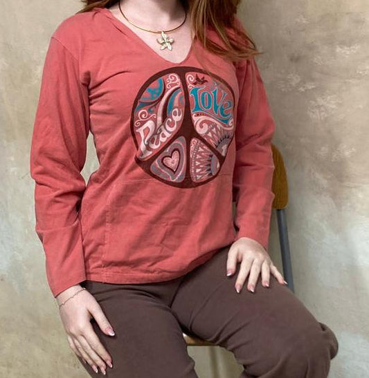Harmony Peace & Love Organic Cotton Long Sleeve Hoodie Top
