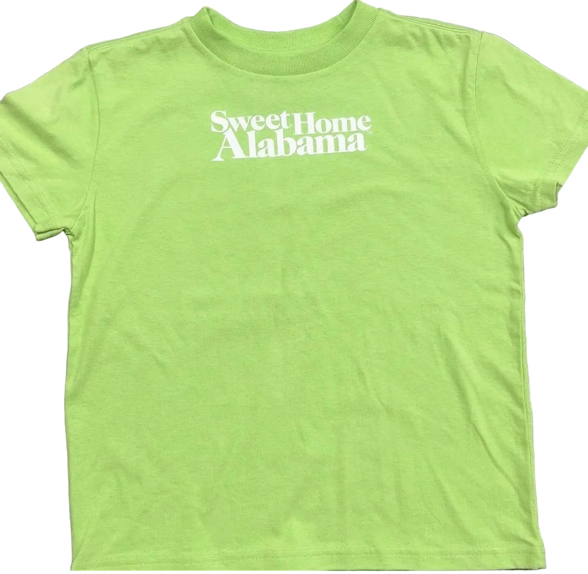 Sweet Home Alabama Youth Neon Green Tee imprinted on 100% Organic Cotton