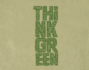 Think Green Design Imprinted on Men's Long Sleeve Clay Dyed Organic Cotton Tee