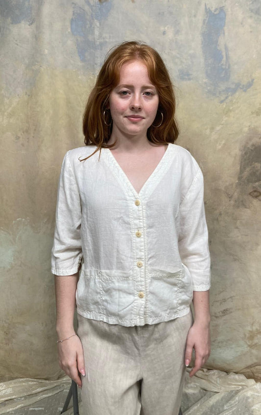 Juniper V=Neck Button Front 3/4 sleeve Top