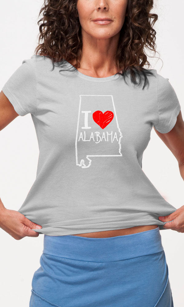 I Love Alabama on Ladies Contour Short Sleeve Organic Cotton Tee