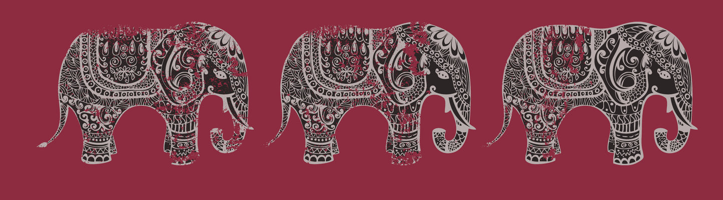 Three Elephant Design on Made in USA Organic Cotton 3/4th Sleeve Ladies Tee