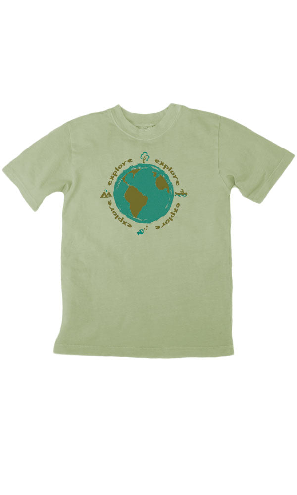 Explore the World Design imprinted on 100% Organic Cotton