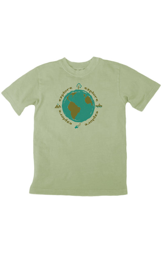 Explore the World Design imprinted on 100% Organic Cotton
