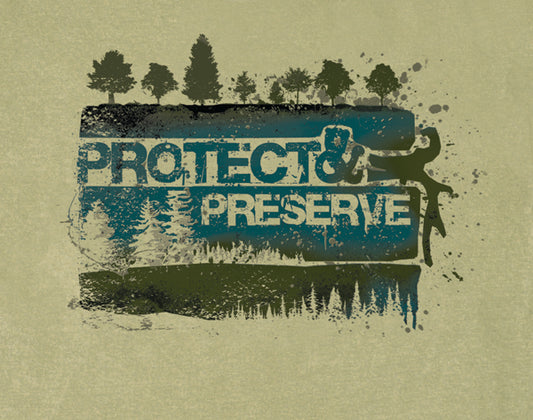 Protect & Preserve design Imprinted on Men's Long Sleeve Clay Dyed Organic Cotton Tee