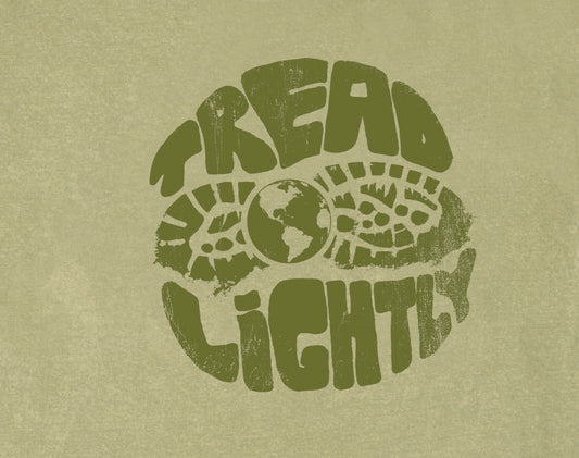 Tread Lightly Design Imprinted on Men's Long Sleeve Clay Dyed Organic Cotton Tee