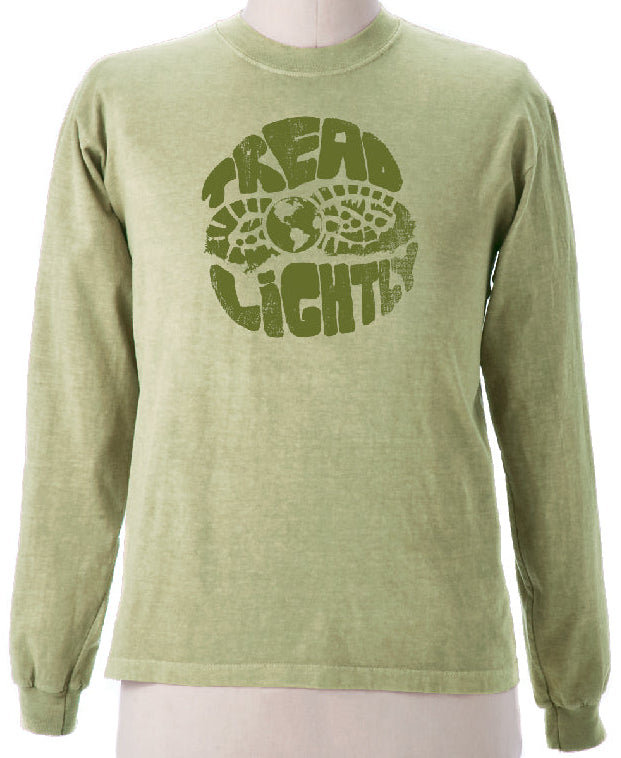 Tread Lightly Design Imprinted on Men's Long Sleeve Clay Dyed Organic Cotton Tee