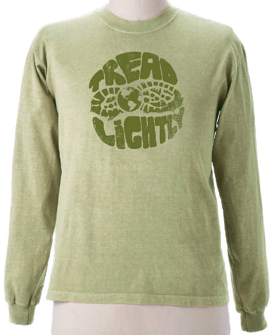 Tread Lightly Design Imprinted on Men's Long Sleeve Clay Dyed Organic Cotton Tee