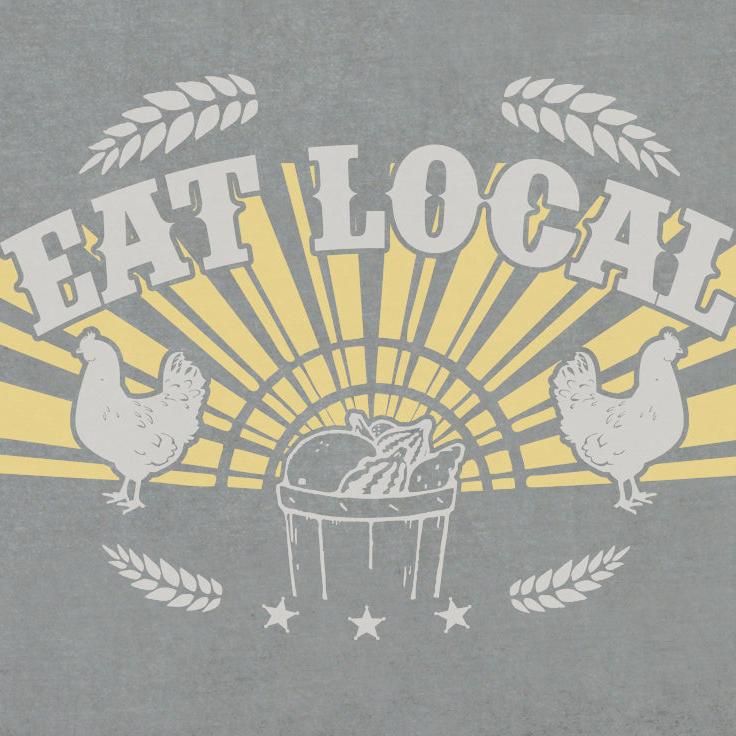 Eat Local design on Made In USA organic cotton 3/4th sleeve Ladies Tee