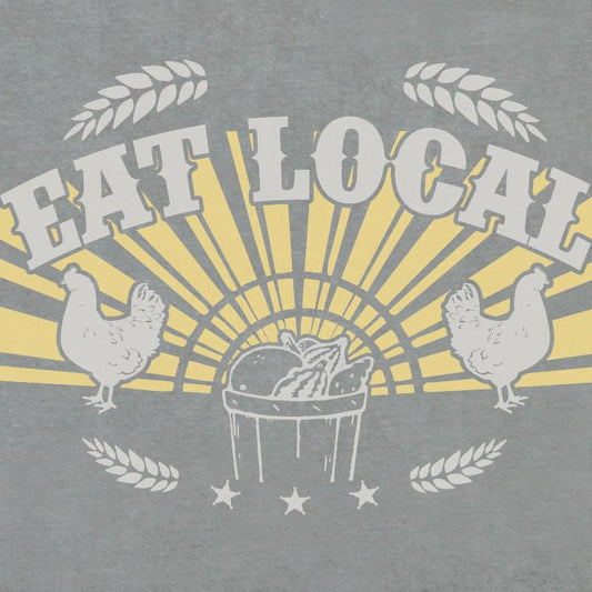 Eat Local design on Made In USA organic cotton 3/4th sleeve Ladies Tee