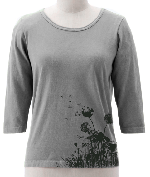 Dragonfly Fairies imprinted on Made in USA Organic Cotton 3/4 Sleeve Ladies Tee