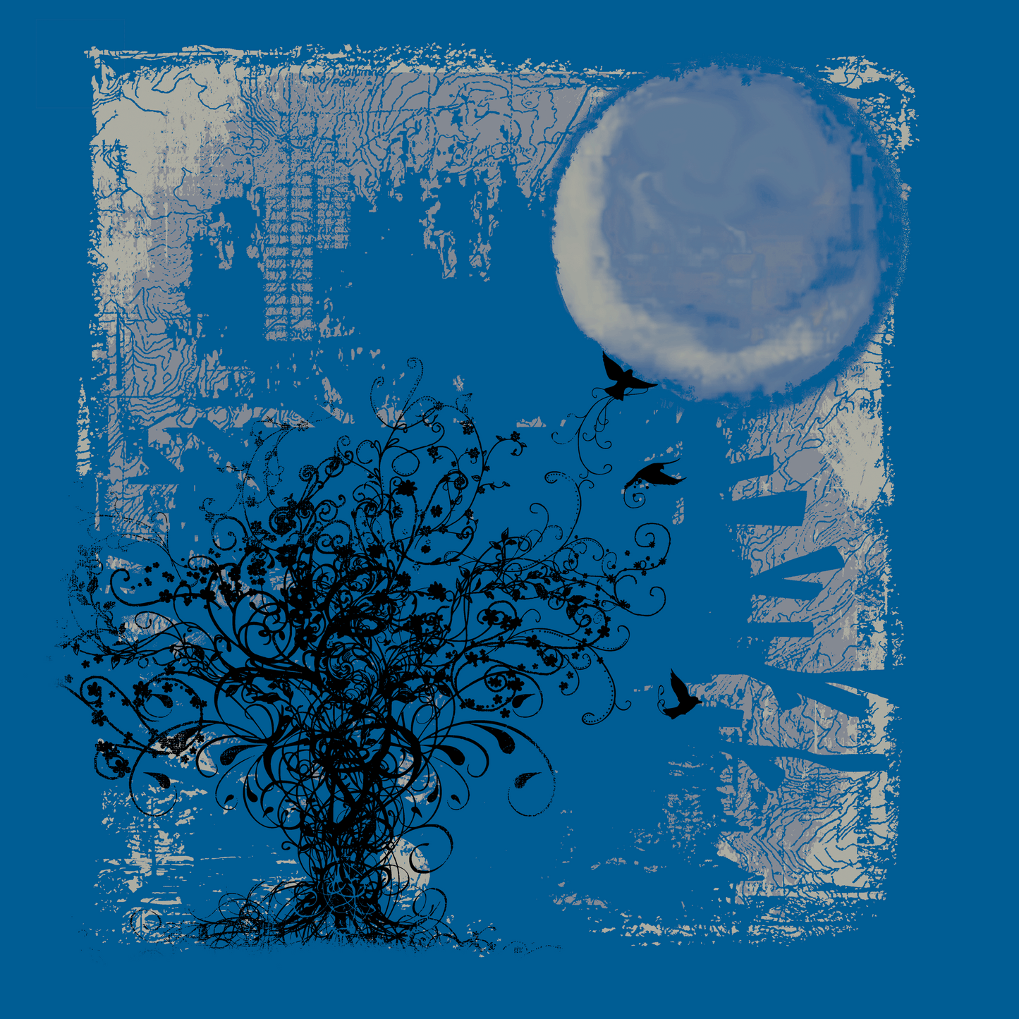 Tree with Moon Art on Made In USA Organic Cotton 3/4 Sleeve Ladies Tee