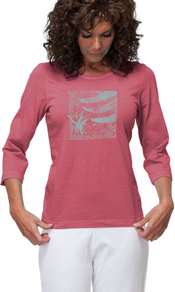 Dragonfly Tile on Made in USA Organic Cotton 3/4th Sleeve Ladies Tee