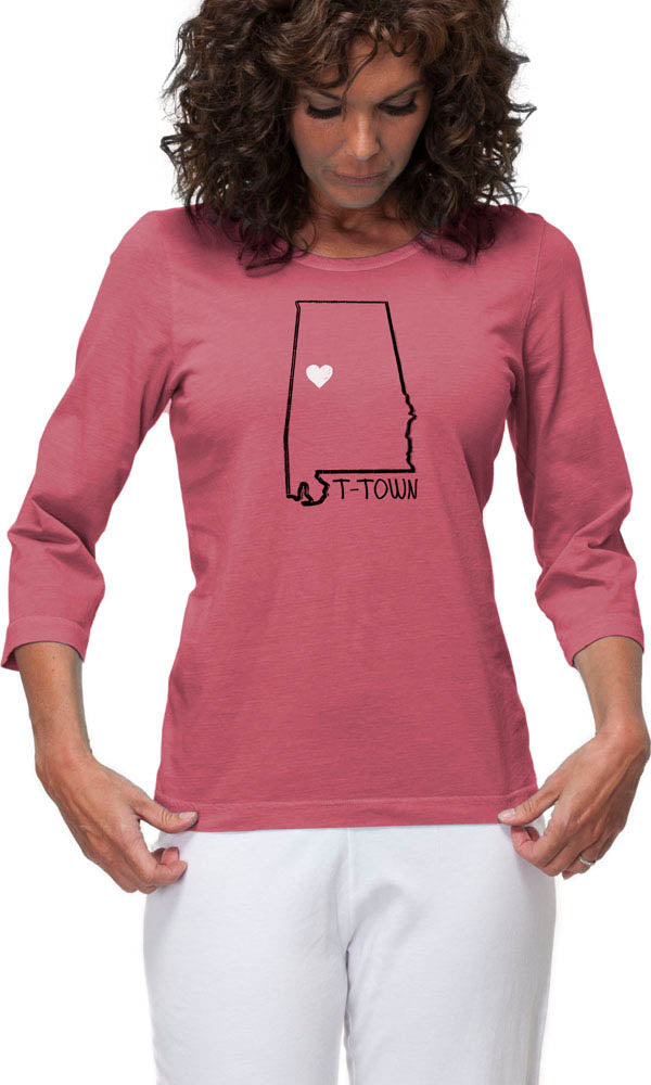 T-Town Heart on Made in USA Organic Cotton 3/4 Sleeve Ladies Tee