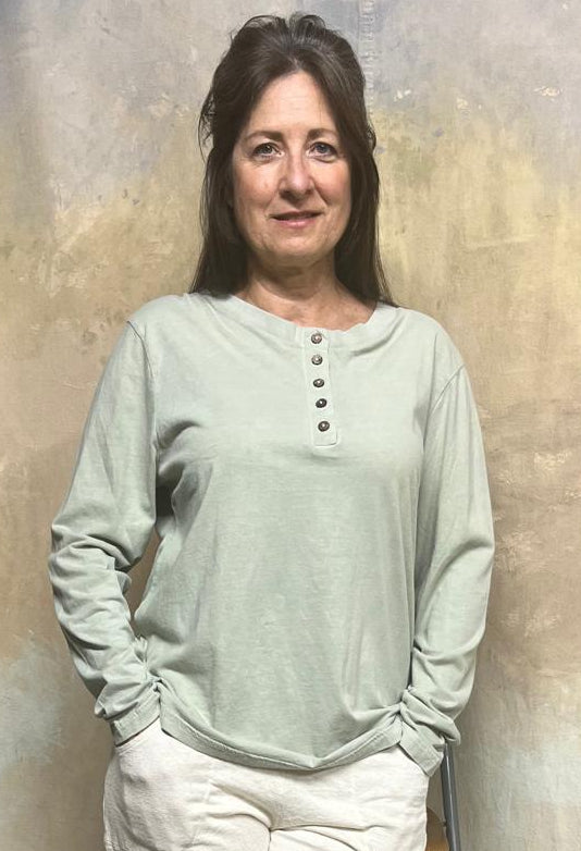 Women’s Long Sleeve Made in USA Clay Dyed Organic Cotton Henley Tee