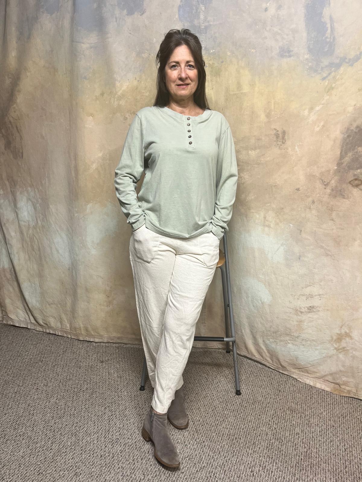 Women’s Long Sleeve Made in USA Clay Dyed Organic Cotton Henley Tee