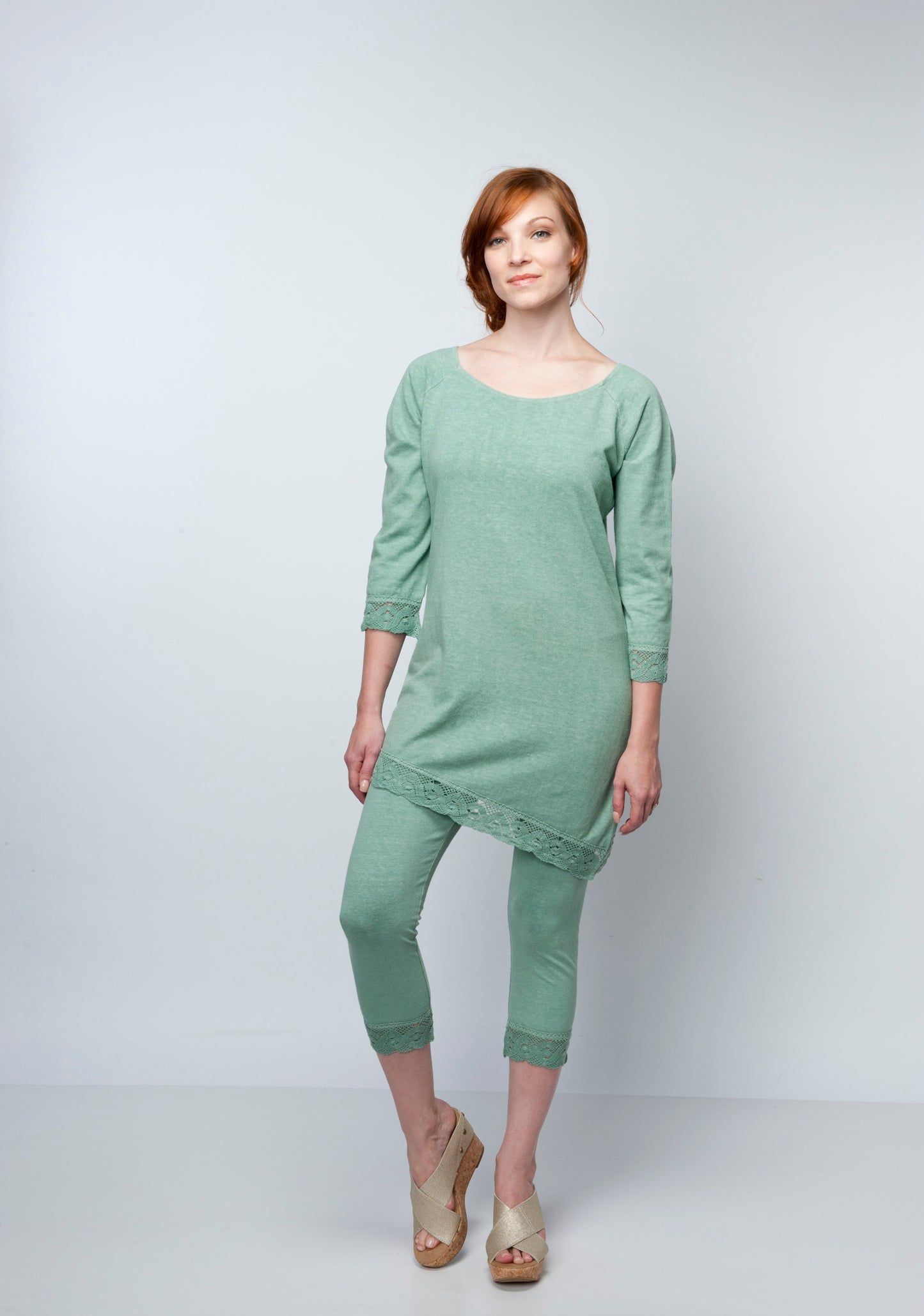 Clooney Lace 3/4 Sleeve Tunic Top in Hemp Organic Cotton