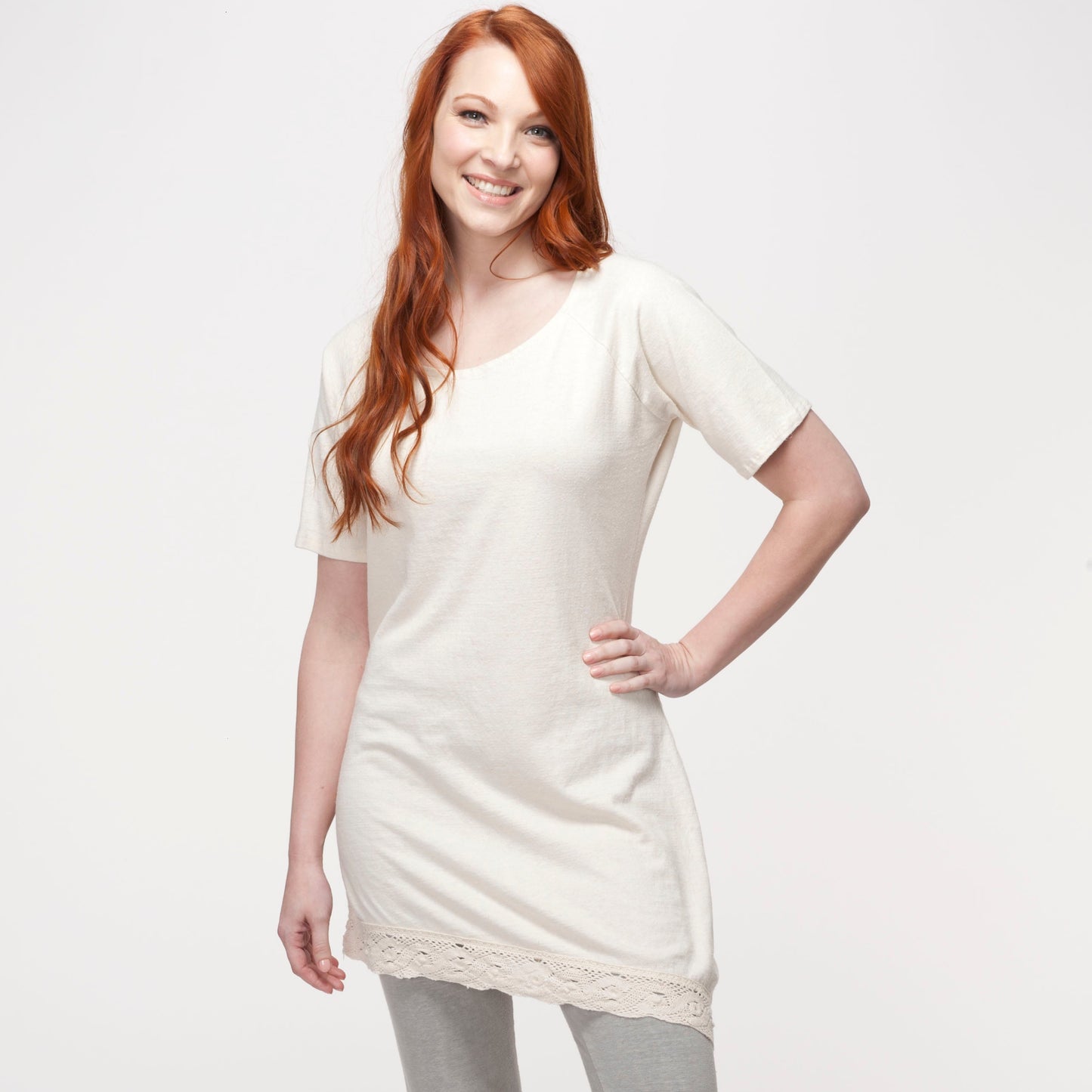 Borderline Short Sleeve Lace Tunic Top in Hemp Organic Cotton