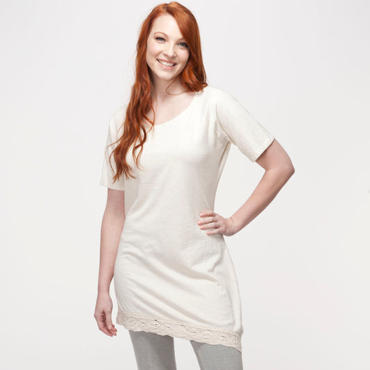 Borderline Short Sleeve Lace Tunic Top in Hemp Organic Cotton
