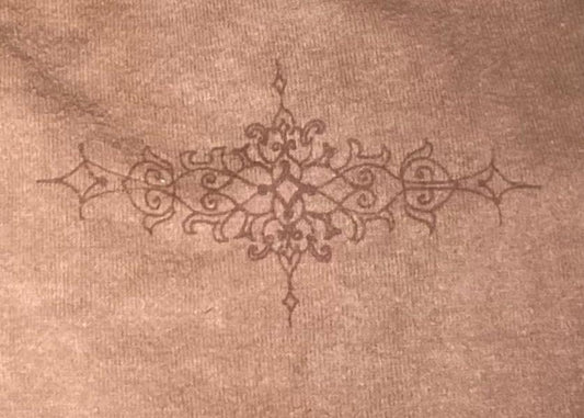 Scroll Imprint on Made in USA Hemp Long Sleeve Ladies Scoop Neck Top
