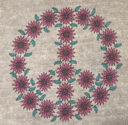 Peace Flowers Imprinted on Made in USA Hemp Long Sleeve Ladies Scoop Neck Top