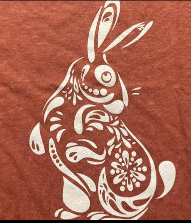 Rabbit Imprinted on our Hemp Short Sleeve Scoop Neck Ladies Festival Top