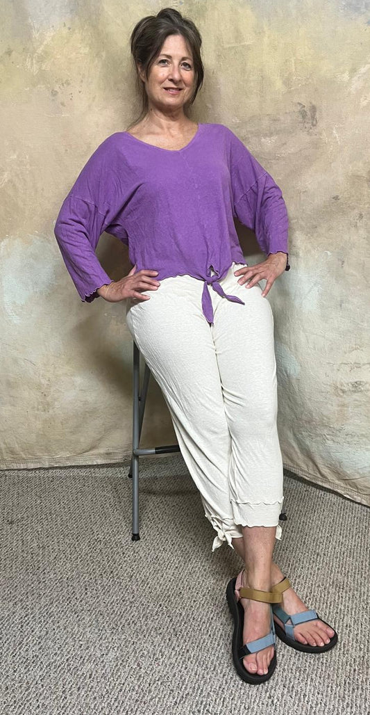 Free & Easy Hemp & Organic Cotton Tie Top in 3/4 Sleeve