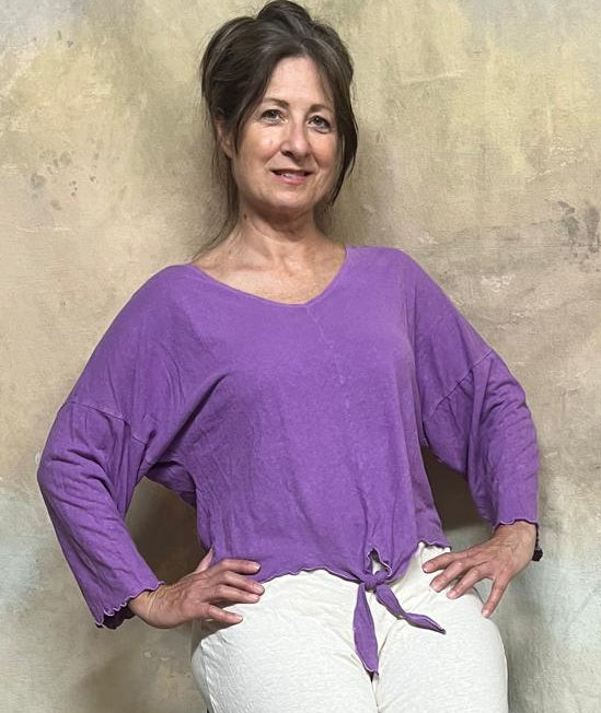 Free & Easy Hemp & Organic Cotton Tie Top in 3/4 Sleeve