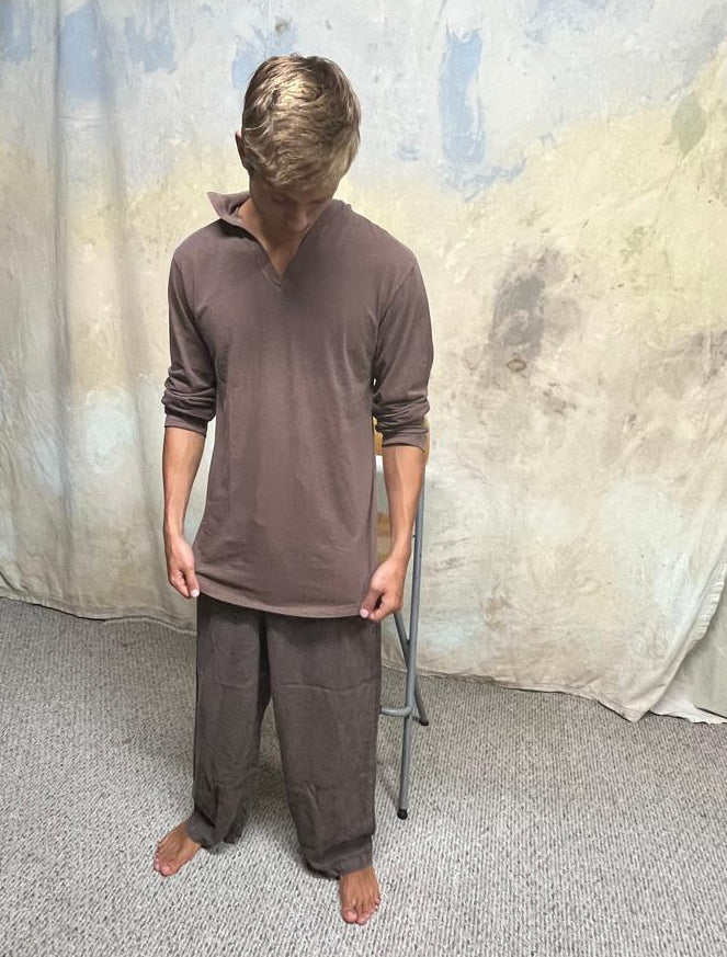 Men's Long Sleeve V-Neck Hemp Organic Cotton Hoody
