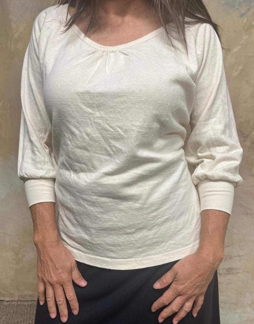 Softly Gathered Hemp & Organic Cotton 3/4 Sleeve Top
