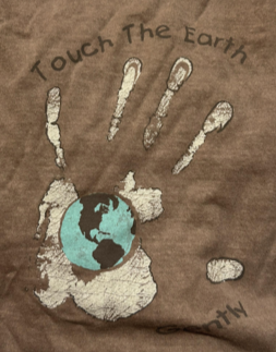 Touch The Earth Design Imprinted on Men's Long Sleeve Clay Dyed Organic Cotton Tee
